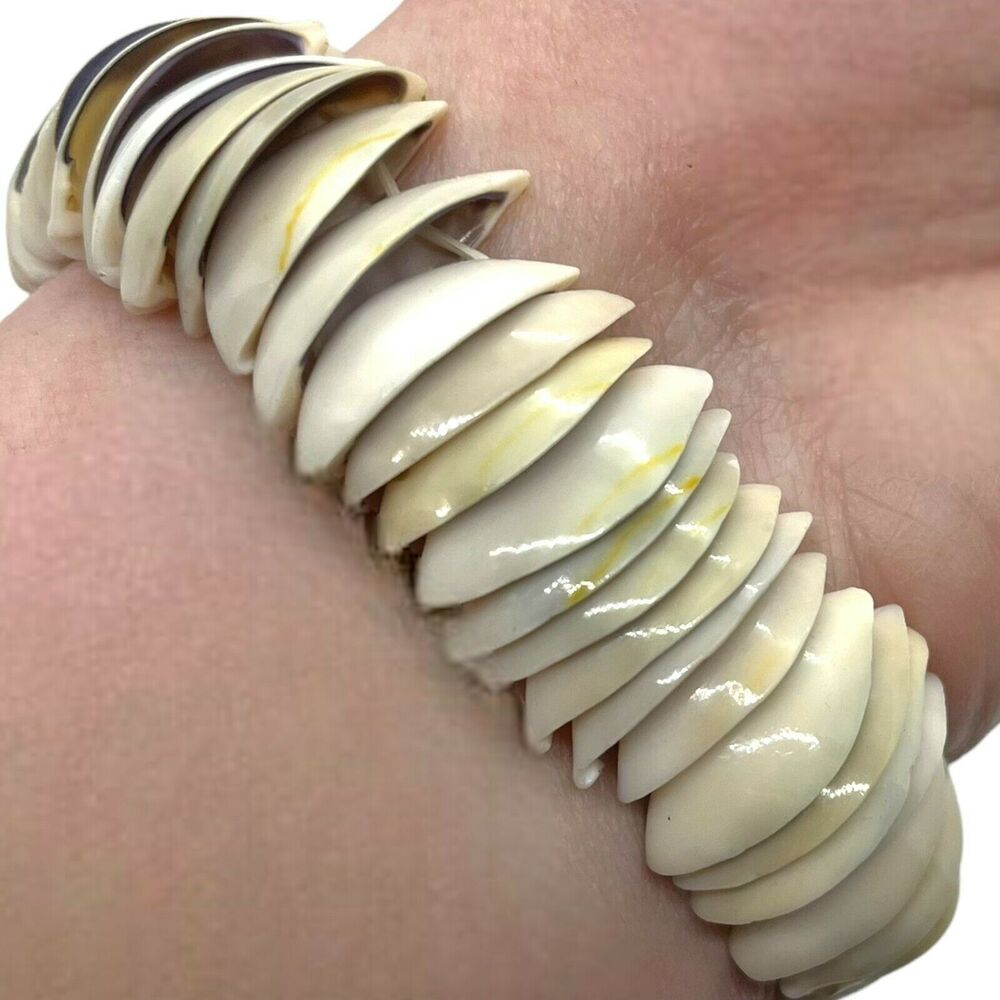 Beaded Half Shell Bracelet Womens Stretch Adjustable Chunky Stackable Beach Chic